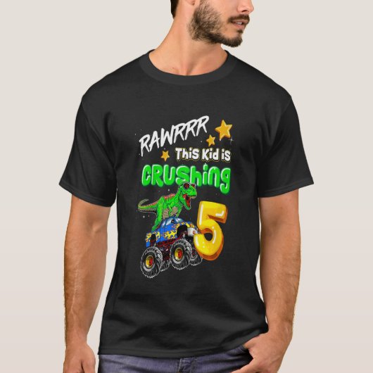 Kinder Rawrr Dit Kind drukt 5 Monster vrachtwagen T-shirt (Voorkant)