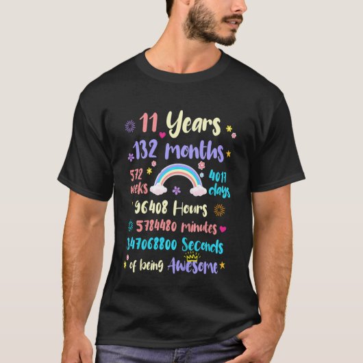 Kinder regenboog 11 jaar 132 maanden 572 weken t-shirt (Voorkant)