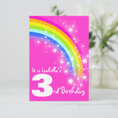 Kinder regenboog 3e verjaardag roze verjaardag uit kaart (Staand voorkant)