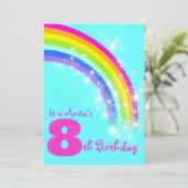 Kinder regenboog 8e verjaardag van aqua - verjaard kaart (Staand voorkant)