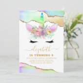 Kinder regenboog eenhoorn Verjaardag Kaart (Staand voorkant)