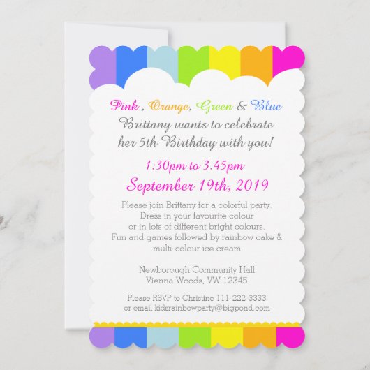 Kinder regenboog foto cloud 5e verjaardag uitnodig kaart (Achterkant)