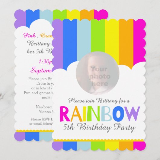 Kinder regenboog foto cloud 5e verjaardag uitnodig kaart (Voorkant / Achterkant)