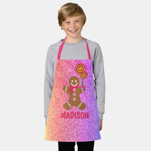 Kinder regenboog Glitter Gingerbrood Aangepast Schort (Gedragen)