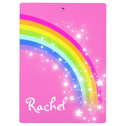 Kinder regenboog sterren roze genoemd klembord (Achterkant)