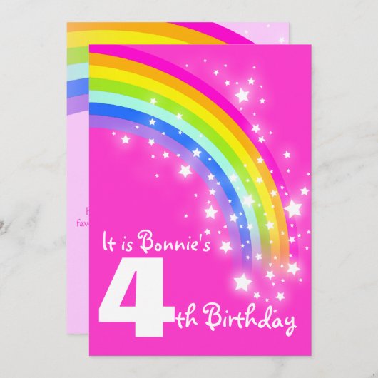 Kinder regenboog vierde verjaardag roze verjaardag kaart (Voorkant / Achterkant)