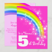 Kinder regenboog vijfde verjaardag roze verjaardag kaart (Voorkant / Achterkant)