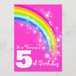 Kinder regenboog vijfde verjaardag roze verjaardag kaart