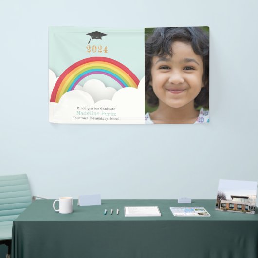 Kinder regenboog wolken kleuterschool Afstuderen F Spandoek (Beurs)