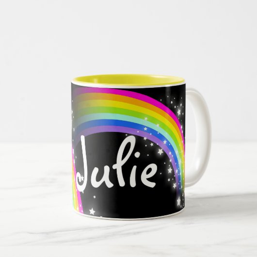 Kinder regenboog zwarte aangepaste naam mok (Voorkant rechts)