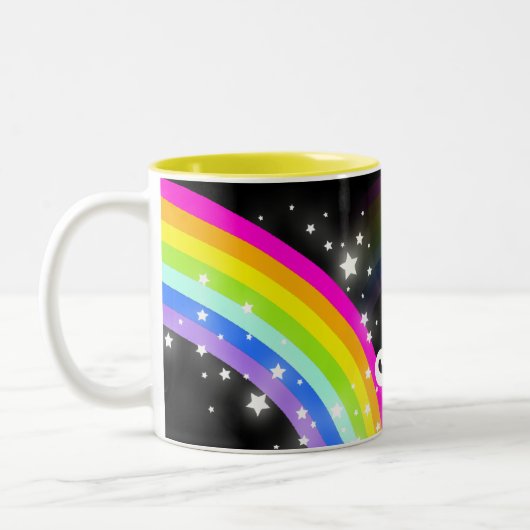 Kinder regenboog zwarte aangepaste naam mok (Links)