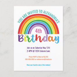Kinder regenboogdag dames met kleurrijke meisjes uitnodiging briefkaart