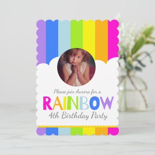 Kinder regenboogfotowolk vijfde verjaardag kleurri kaart (Staand voorkant)