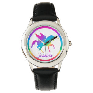 Kinder regenbooggradiënt Unicorn Silhouette Horloge