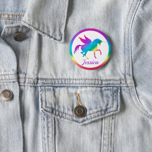 Kinder regenbooggradiënt Unicorn Silhouette Ronde Button 5,7 Cm (In situ)