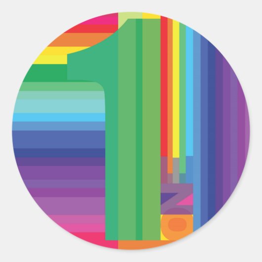 Kinder regenboogkleurige 1e verjaardag ronde sticker (Voorkant)