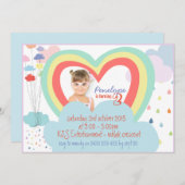 Kinder regenboogthema Birthday Uitnodiging (Voorkant / Achterkant)