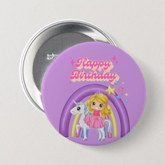 Kinder regenboogverjaardagsknop ronde button 7,6 cm (Voorkant /achterkant)