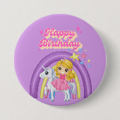 Kinder regenboogverjaardagsknop ronde button 7,6 cm (Voorkant)