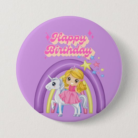 Kinder regenboogverjaardagsknop ronde button 7,6 cm (Voorkant)
