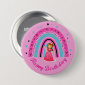 Kinder regenboogverjaardagsknop ronde button 7,6 cm (Voorkant /achterkant)