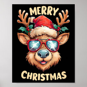 Kinder rendieren Vrolijk Kerstfeest Kerstman Hoed  Poster
