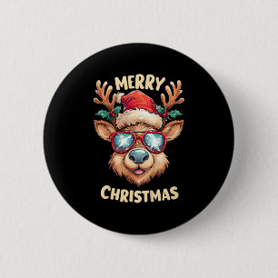 Kinder rendieren Vrolijk Kerstfeest Kerstman Hoed Ronde Button 5,7 Cm