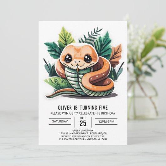 Kinder reptielenavontuur verjaardagsuitnodiging kaart (Staand voorkant)