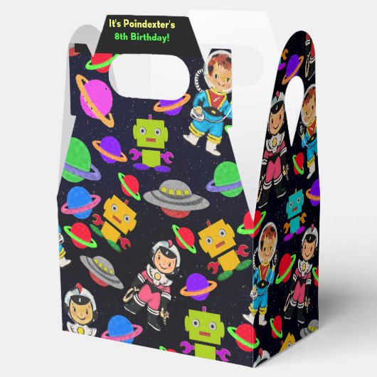 Kinder retro astronauten en robots gepersonaliseer bedankdoosjes (Geopend)