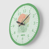 Kinder retro groen bloemontwerp grote klok (Hoek)