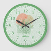Kinder retro groen bloemontwerp grote klok (Voorkant)