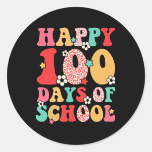 Kinder Retro Groovy 100 dagen Gelukkige 100ste dag Ronde Sticker