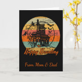 Kinder Retro Halloween Happy Haunting Haunting Hou Kaart (Gele Bloem)