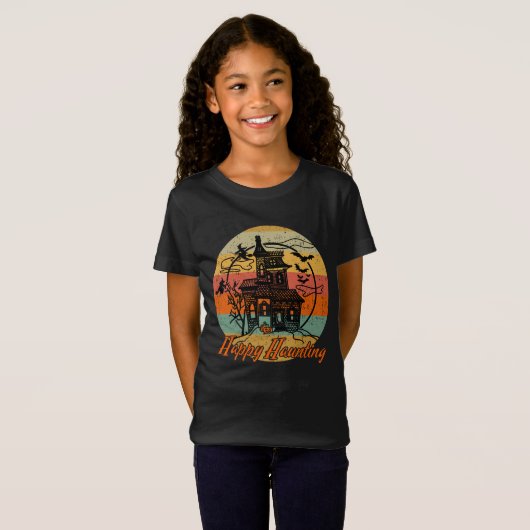 Kinder Retro Halloween Happy Haunting Haunting Hou T-shirt (Voorkant volledig)