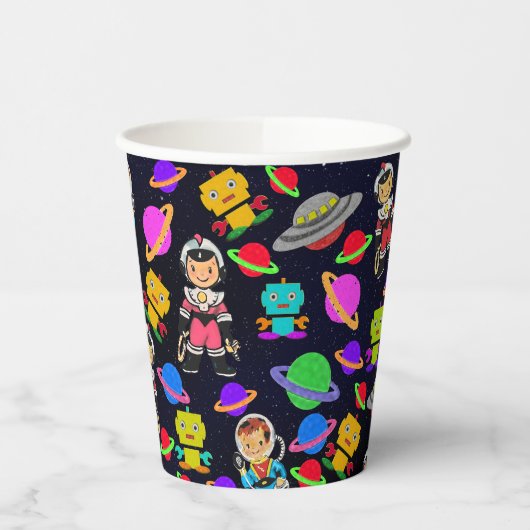 Kinder Retro Robots en Astronauten Papieren Bekers (Links)