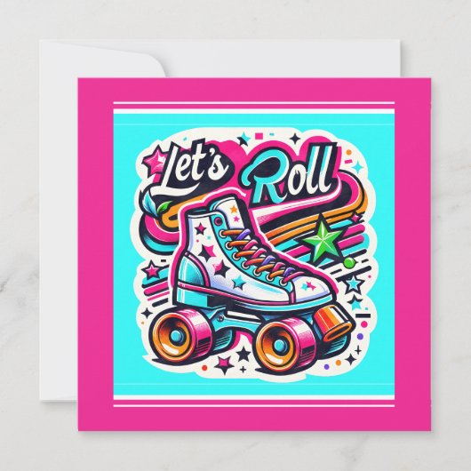 Kinder Retro Rolschaatsen Party Bedankt Card (Voorkant)