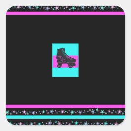 Kinder Retro Rolschaatsen Party Square Sticker