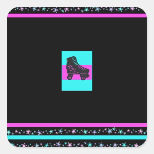Kinder Retro Rolschaatsen Party Square Sticker (Voorkant)