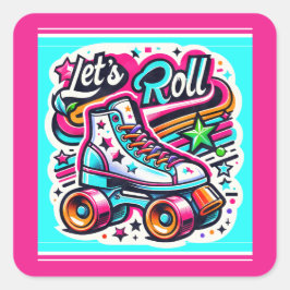 Kinder Retro Rolschaatsen Party Square Sticker