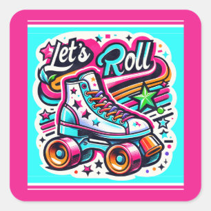 Kinder Retro Rolschaatsen Party Square Sticker