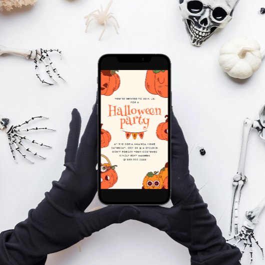 Kinder Retro Schattigee Pompoen Halloween Party Kaart