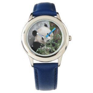 Kinder reus panda blauw bandje naam pols horloge