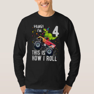 Kinder Rex Dinosaur Monster Truck 4th Birthday Boy T-shirt