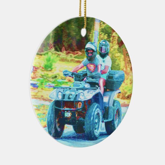 Kinder Riding ATV All Terrain Vehicle on Road Keramisch Ornament (Rechts)