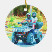 Kinder Riding ATV All Terrain Vehicle on Road Keramisch Ornament (Voorkant)
