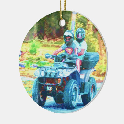 Kinder Riding ATV All Terrain Vehicle on Road Keramisch Ornament (Links)