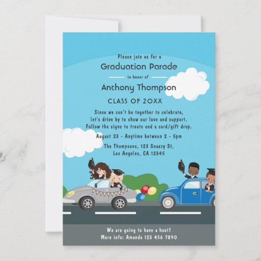 Kinder rijden op afstudeerpartij kaart (Voorkant)