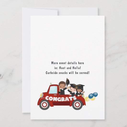 Kinder rijden op afstudeerpartij kaart (Achterkant)