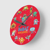 Kinder ROBOT Bedroom Decor RED Blue Named Nuts Bol Ronde Klok (Hoek)