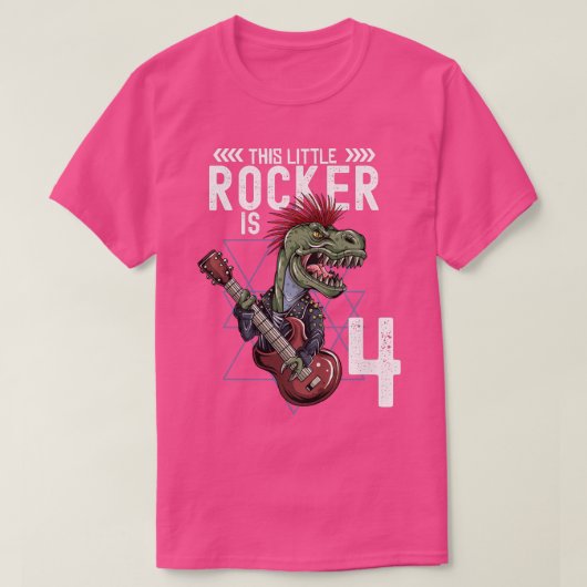 Kinder Rock en Roll Music T Rex Dinosaur 4th Birth T-shirt (Design voorkant)
